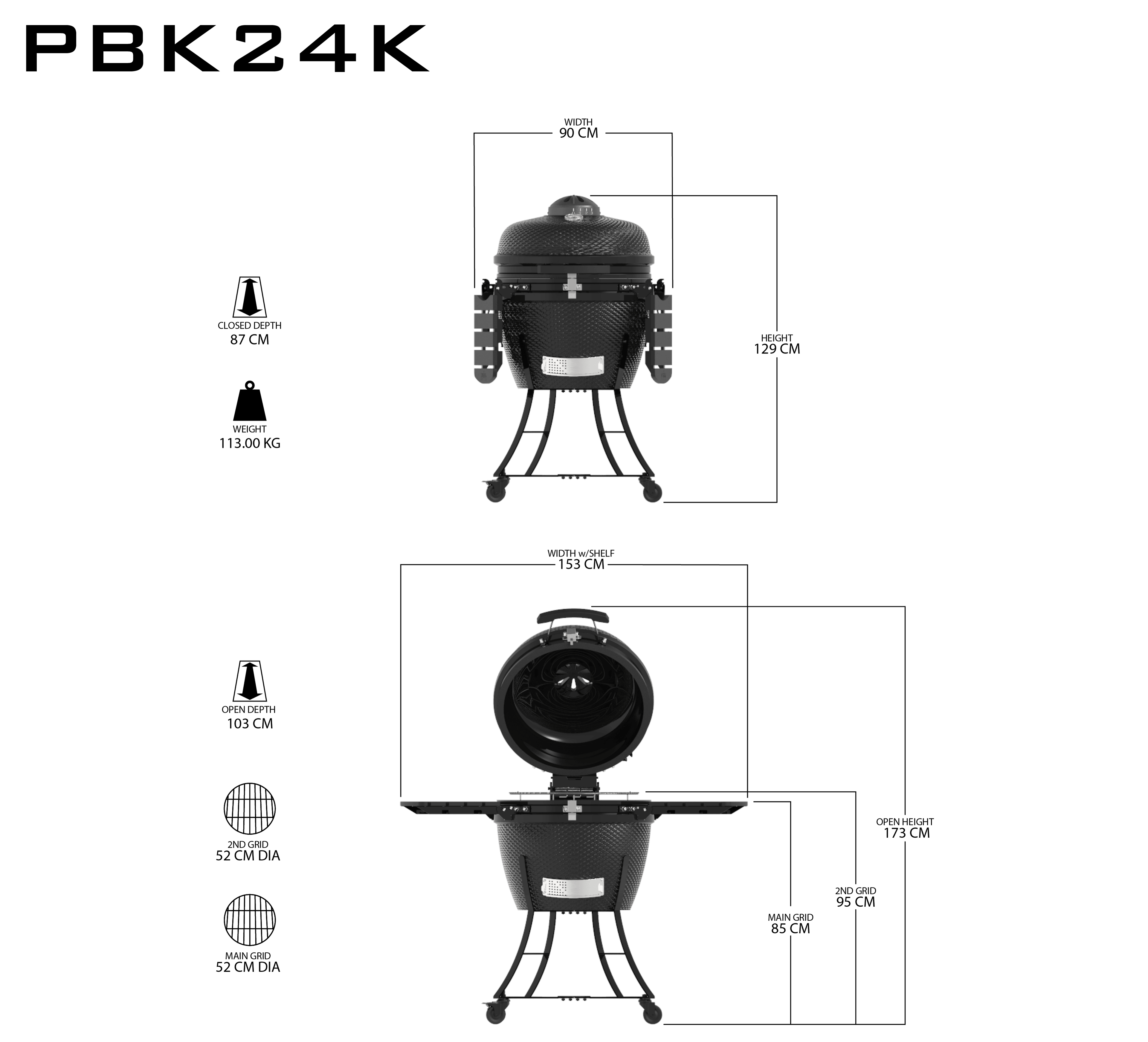 Pit Boss K24 24 (60cm) Black Ceramic Kamado BBQ with Cover